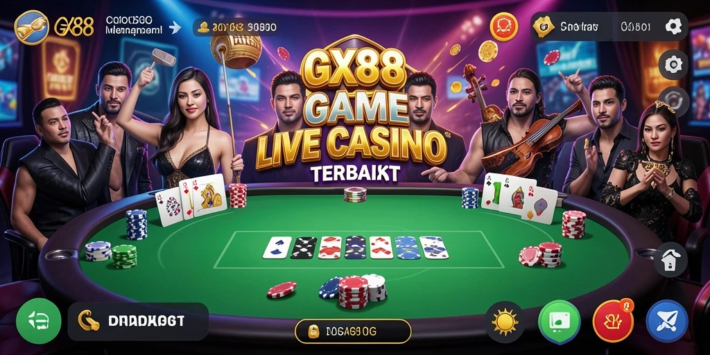 Screenshot gameplay GX88 menunjukkan suasana Live Casino yang mendebarkan.