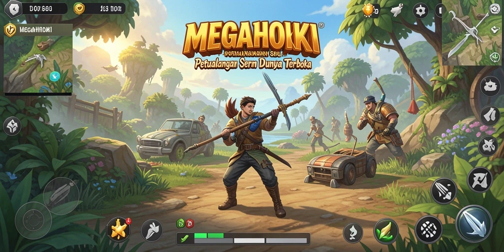 Tangkapan layar gameplay <strong>MEGAHOKI</strong> yang menunjukkan petualangan dalam dunia terbuka.