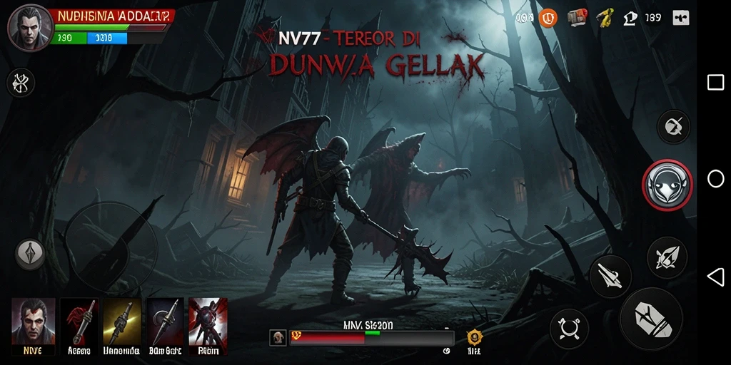 Screenshot gameplay NV77 menampilkan suasana horror yang menegangkan.